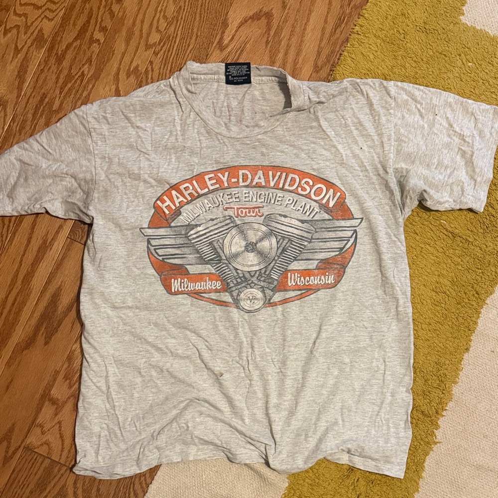 Vintage Harley-Davidson Light Gray and Orange Graphic Tee